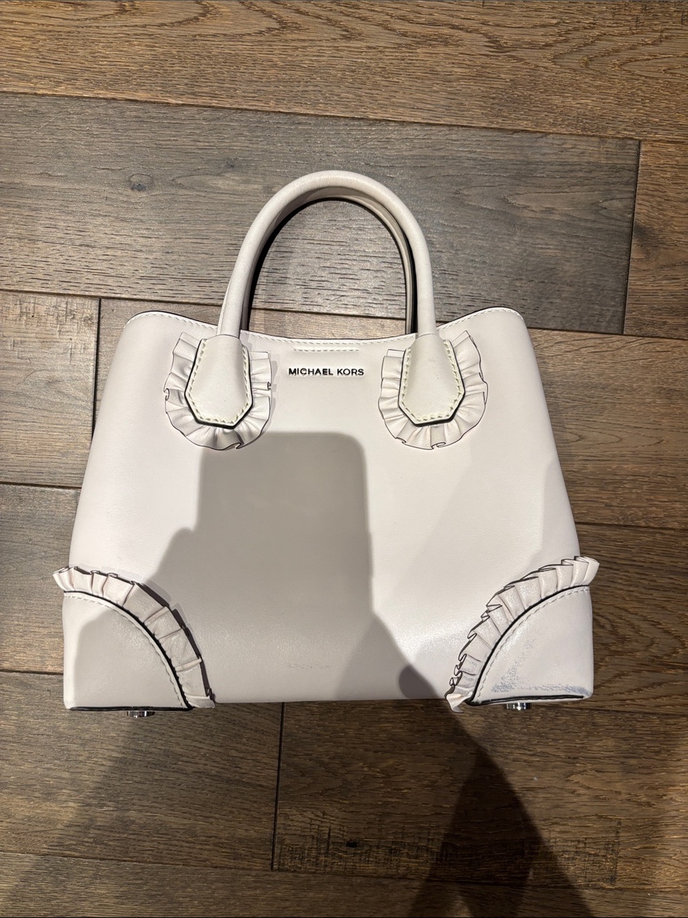 Michael Kors Cream Ruffled Leather Satchel